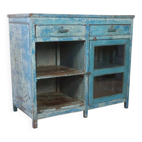Ancien buffet en teck birmane patine bleue d’origine