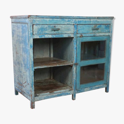 Ancien buffet en teck birmane patine bleue d’origine