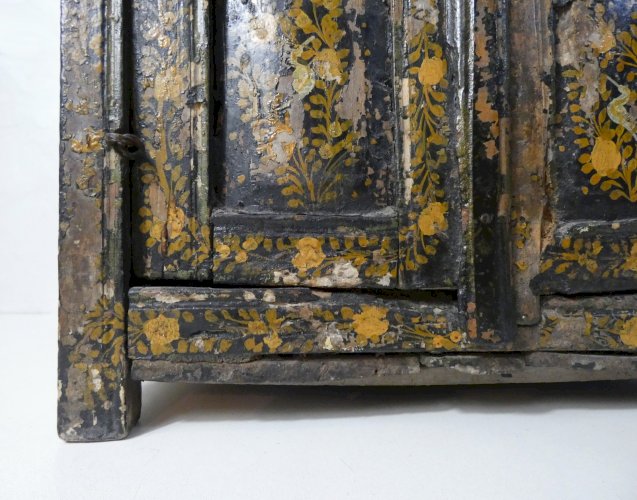 ancien cabinet coffre indien peint à la main Folk art populaire Kashmir antique