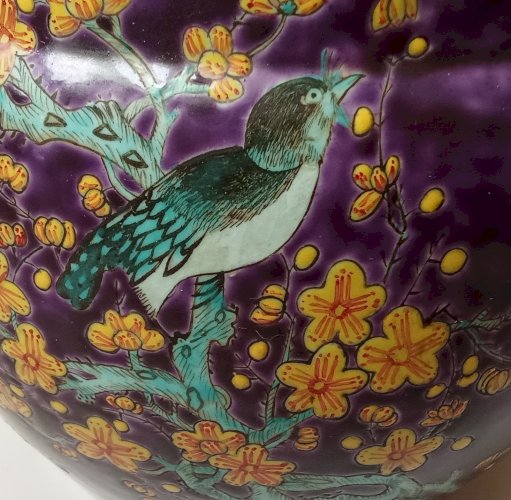 Ancien Cache Pot Asiatique Chinois Porcelaine Dayazhai 19 Ème Pivoine Oiseau