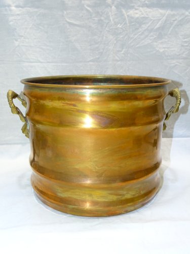 -ANCIEN CACHE POT CUIVRE POIGNEES LAITON TETES DE LION  déco XXe COLLECTION    D