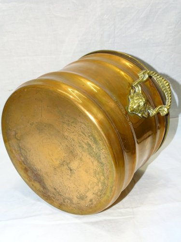 -ANCIEN CACHE POT CUIVRE POIGNEES LAITON TETES DE LION  déco XXe COLLECTION    D