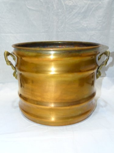 -ANCIEN CACHE POT CUIVRE POIGNEES LAITON TETES DE LION  déco XXe COLLECTION    D