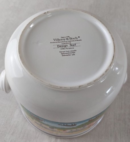 Ancien cache pot, décor Laplau design Naif, en céramique de Villeroy & Boch