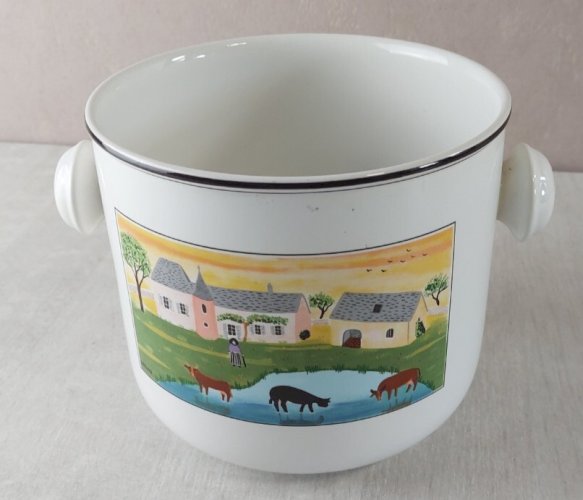 Ancien cache pot, décor Laplau design Naif, en céramique de Villeroy & Boch