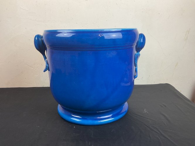 Ancien Cache pot  en céramique  bleu craquelés XIXEME
