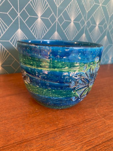 Ancien cache pot en céramique signé, Aldo Londi, années 60, rare, vintage.