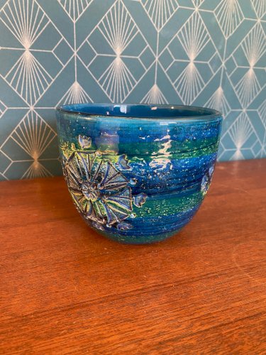Ancien cache pot en céramique signé, Aldo Londi, années 60, rare, vintage.