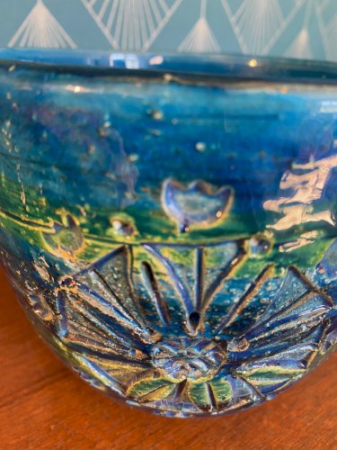 Ancien cache pot en céramique signé, Aldo Londi, années 60, rare, vintage.