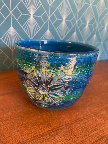 Ancien cache pot en céramique signé, Aldo Londi, années 60, rare, vintage.
