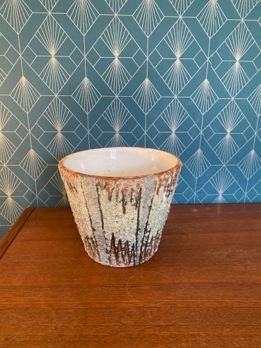 Ancien cache pot en terre cuite émaillée, école Italienne Romacréa, 1950.