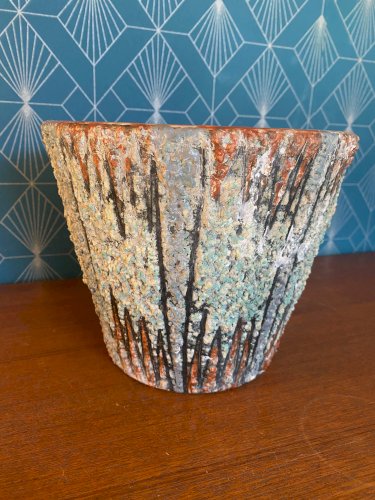 Ancien cache pot en terre cuite émaillée, école Italienne Romacréa, 1950.