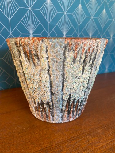 Ancien cache pot en terre cuite émaillée, école Italienne Romacréa, 1950.