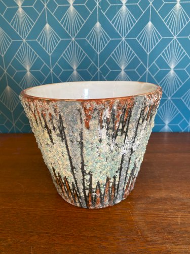 Ancien cache pot en terre cuite émaillée, école Italienne Romacréa, 1950.