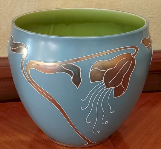 Ancien cache pot jardinière Céramique Art Nouveau  Sarreguemines 19 ème Siècle