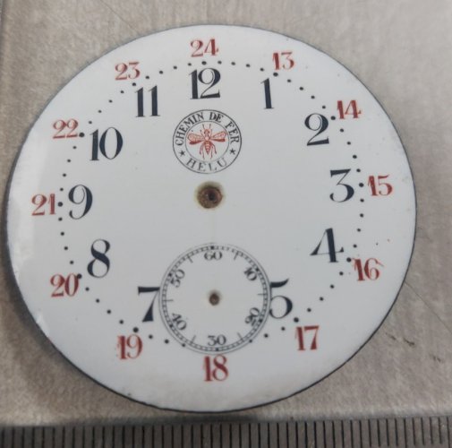 Ancien cadran de montre gousset émaillé, Chemin de fer Helu ^