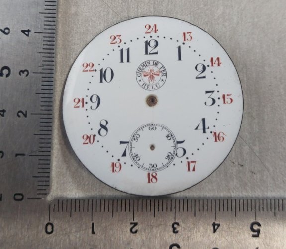 Ancien cadran de montre gousset émaillé, Chemin de fer Helu ^