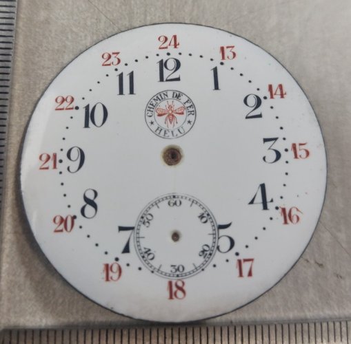 Ancien cadran de montre gousset émaillé, Chemin de fer Helu ^