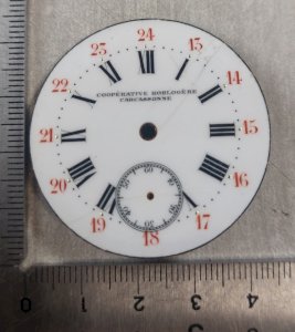 Ancien cadran de montre gousset émaillé, Coopérative Horlogère Carcassonne ^