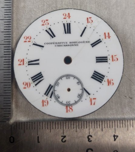 Ancien cadran de montre gousset émaillé, Coopérative Horlogère Carcassonne ^