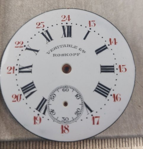 Ancien cadran de montre gousset émaillé, Véritable Roskopf ^