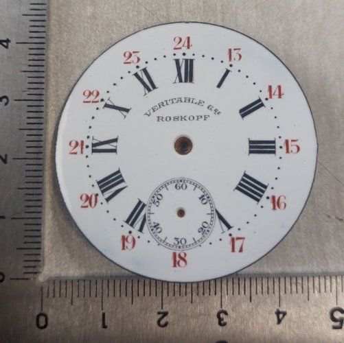 Ancien cadran de montre gousset émaillé, Véritable Roskopf ^