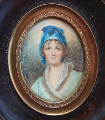 Ancien Cadre À Poser portrait Peinture Miniature 19 Ème André Marc Antigna