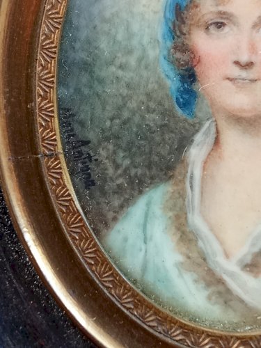 Ancien Cadre À Poser portrait Peinture Miniature 19 Ème André Marc Antigna