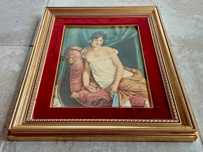 Ancien Cadre Doré Velours Reproduction Sur Tissu Satiné Mme Récamier F Gérard