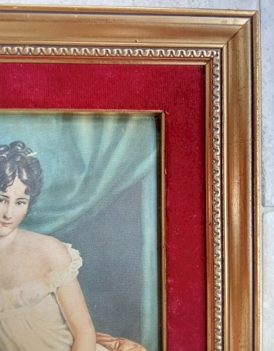 Ancien Cadre Doré Velours Reproduction Sur Tissu Satiné Mme Récamier F Gérard