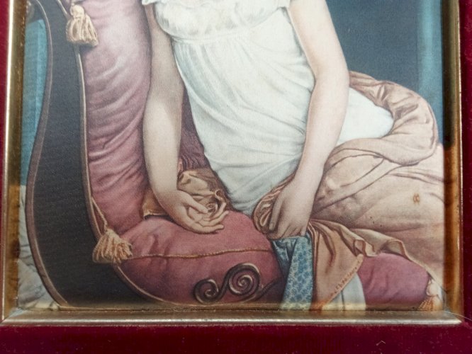 Ancien Cadre Doré Velours Reproduction Sur Tissu Satiné Mme Récamier F Gérard