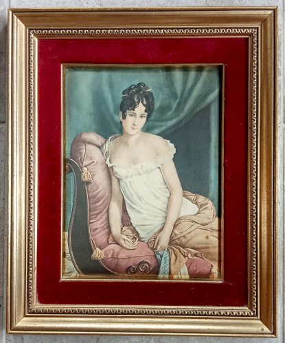 Ancien Cadre Doré Velours Reproduction Sur Tissu Satiné Mme Récamier F Gérard