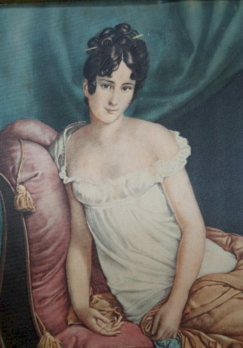 Ancien Cadre Doré Velours Reproduction Sur Tissu Satiné Mme Récamier F Gérard