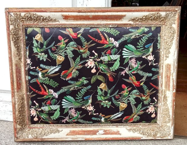 Ancien  Cadre Encadrement Intérieur Velours Décor Jungle  Pièce Unique