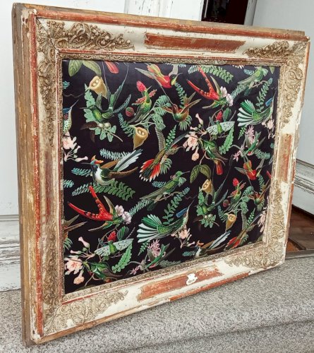 Ancien  Cadre Encadrement Intérieur Velours Décor Jungle  Pièce Unique