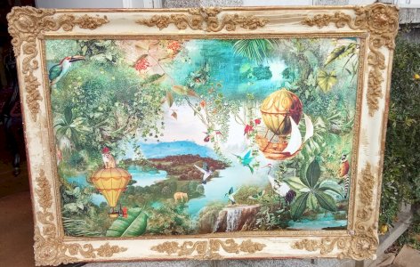 Ancien Cadre Encadrement Montparnasse  Décor Velours  Montgolfière Pièce Unique