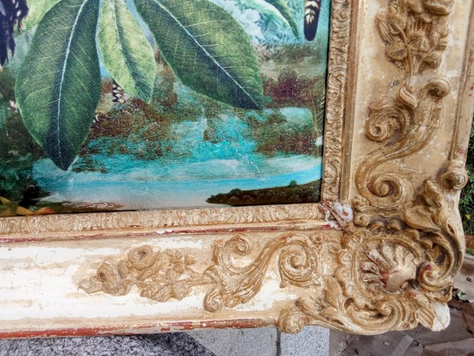 Ancien Cadre Encadrement Montparnasse  Décor Velours  Montgolfière Pièce Unique