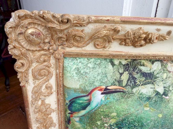 Ancien Cadre Encadrement Montparnasse  Décor Velours  Montgolfière Pièce Unique