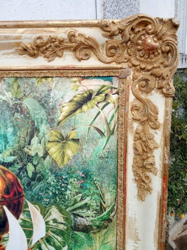 Ancien Cadre Encadrement Montparnasse  Décor Velours  Montgolfière Pièce Unique