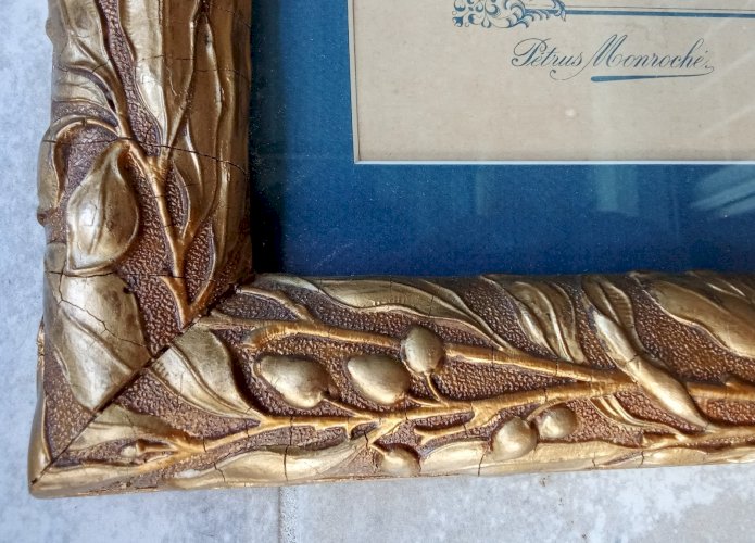 Ancien Cadre Encadrement Stuck  moulures doré Photo Mariage /old Golden Frame