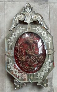 Ancien Cadre Globe Mariée Reliquaire Miroir Vénitien Venise 19 Ème Verre Bombé