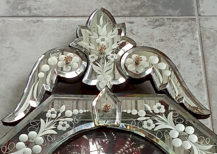 Ancien Cadre Globe Mariée Reliquaire Miroir Vénitien Venise 19 Ème Verre Bombé