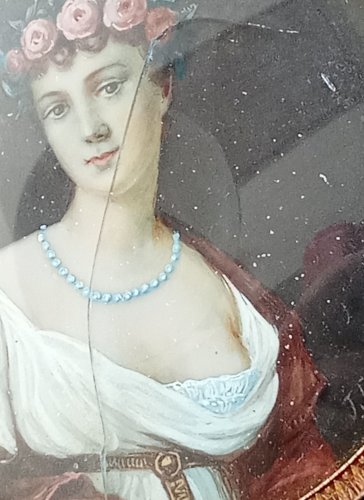 Ancien Cadre portrait Peinture Miniature Femme  Signée J Gallois  19 Ème Siècle