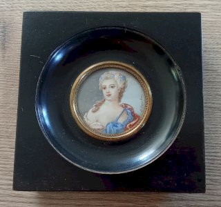 Ancien Cadre portrait Peinture Miniature Jeune Femme  18 Ème Siècle F. Boucher