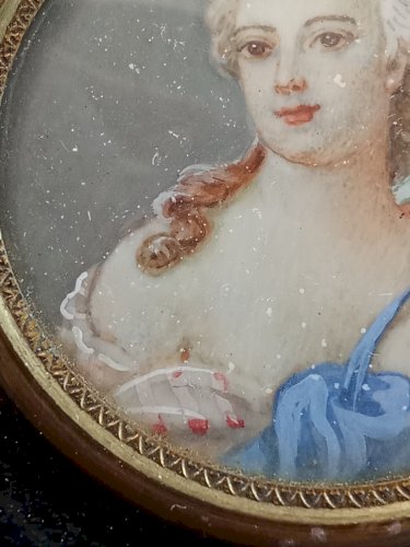 Ancien Cadre portrait Peinture Miniature Jeune Femme  18 Ème Siècle F. Boucher
