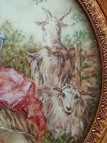 Ancien Cadre portrait Peinture Miniature Jeune Femme Romantique 19 Ème Siècle