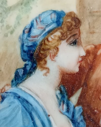 Ancien Cadre portrait Peinture Miniature Marchande Oeuf 18 Ème Siècle F. Boucher
