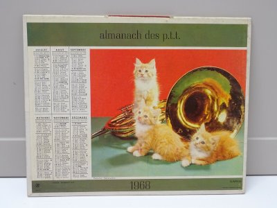 *ANCIEN CALENDRIER ALMANACH  PTT 1968 CHARENTE 3 CHATONS ROUX 3 CHIOTS FOX XXe