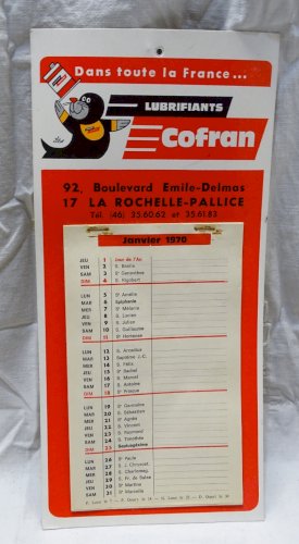 -ANCIEN CALENDRIER PUBLICITE LUBRIFIANTS COFRAN 1970 VIERGE SANS ANNOTATION