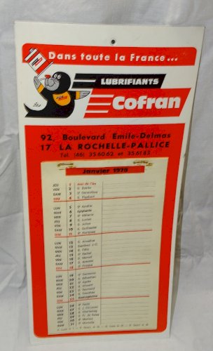 -ANCIEN CALENDRIER PUBLICITE LUBRIFIANTS COFRAN 1970 VIERGE SANS ANNOTATION